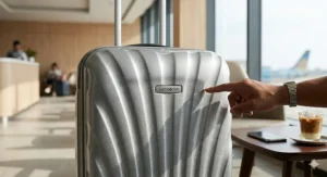 Alt text for image 8: A durability stress test on the telescopic handle and zippers of a premium lightweight cabin suitcase.