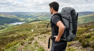 An illustration showing the adjustable hip belt and padded shoulder straps on the best 40l rucksack for heavy loads