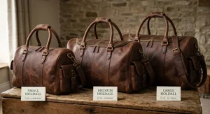 Side-by-side size comparison illustration of small, medium, and large holdall bags to help choose the best option.