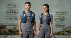 Illustration demonstrating the proper ergonomic fit of the best hydration pack for men and women