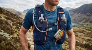 Close-up of a lightweight vest-style best hydration pack for long-distance marathon training