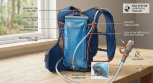 Internal diagram of the leakproof water bladder and bite valve inside the best hydration pack