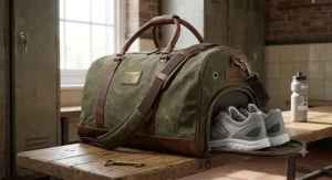 Olive green large holdall bag featuring a separate zipped shoe compartment on the side