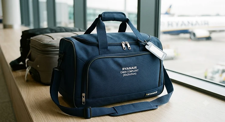 A navy blue underseat holdall designed to fit Ryanair free cabin bag dimensions. underseat holdall for Ryanair