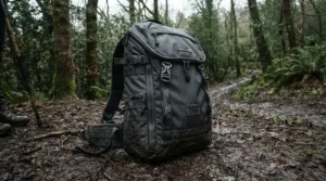 The best waterproof holdall in durable tarpaulin fabric resting on muddy ground