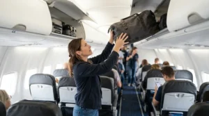 A compact foldable lightweight holdall easily sliding into an airplane overhead luggage locker