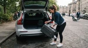 Loading a large best wheeled holdall into the boot of a hatchback car