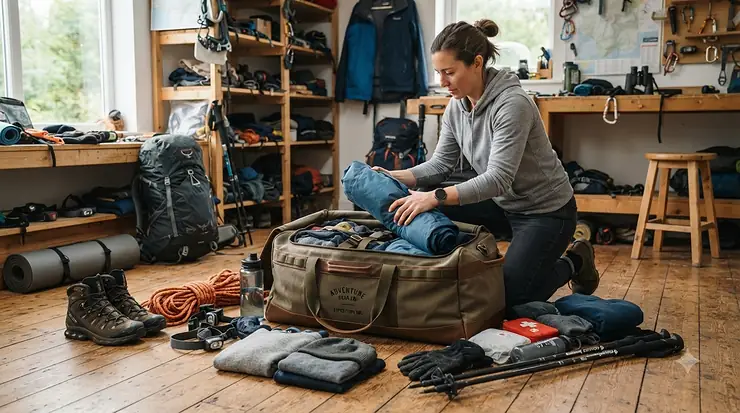 Organising outdoor kit storage using a large waterproof holdall for camping in a garage